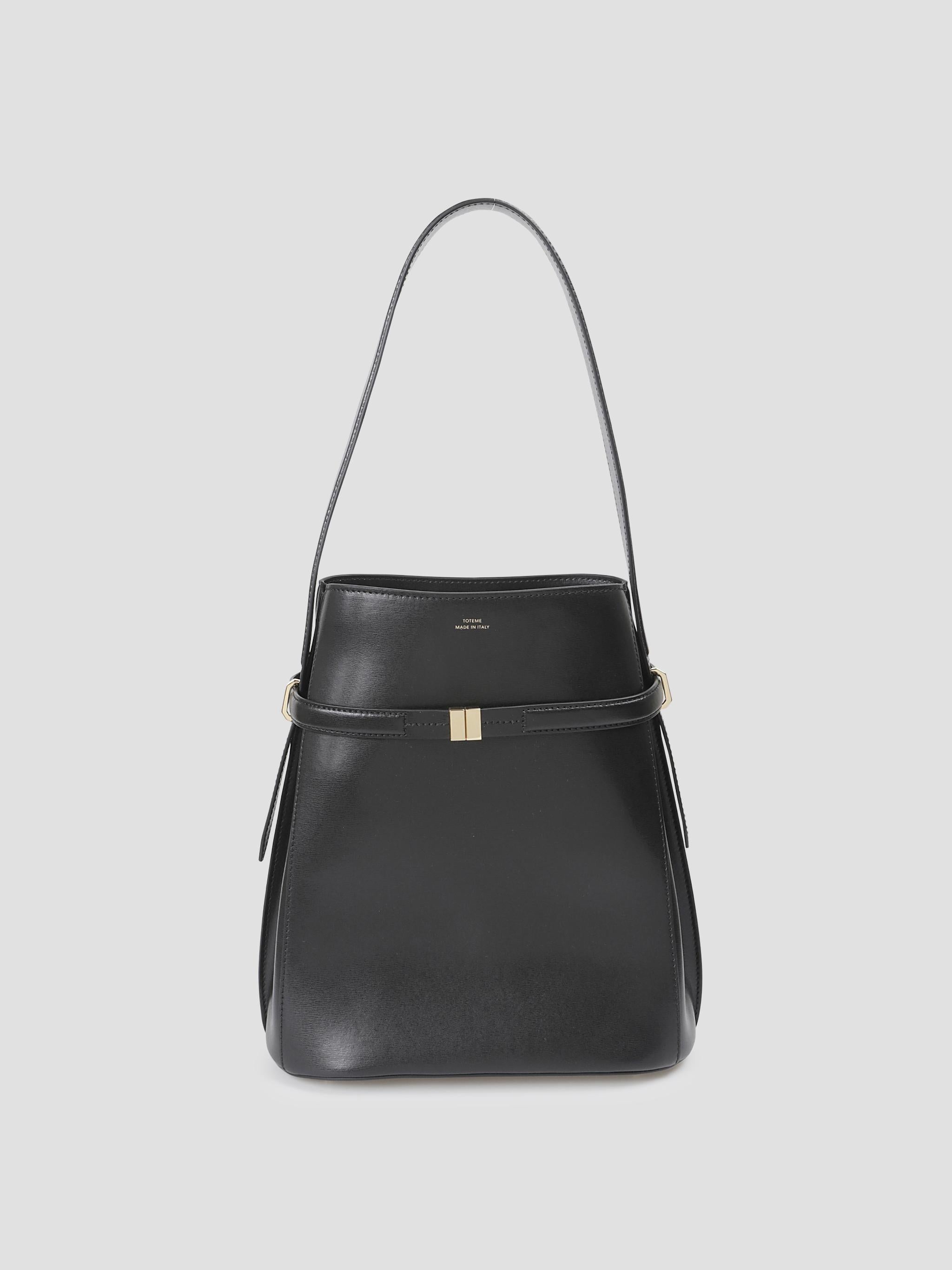 Belted Leather Bucket Bag