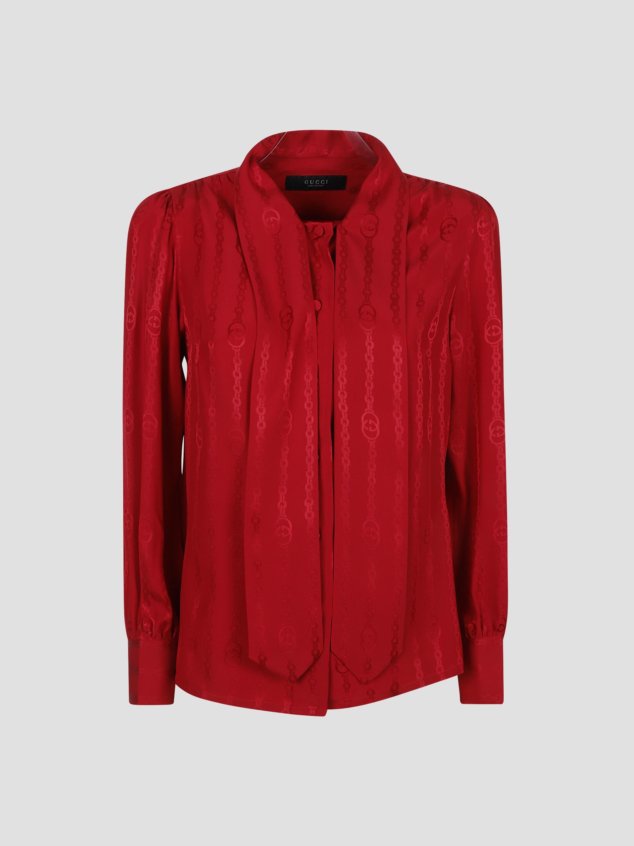 Gg Cross Chain Jacquard Silk Shirt