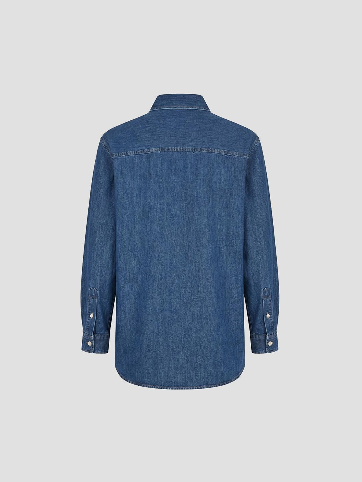 Chambray Medium Blue Solid Denim Shirt