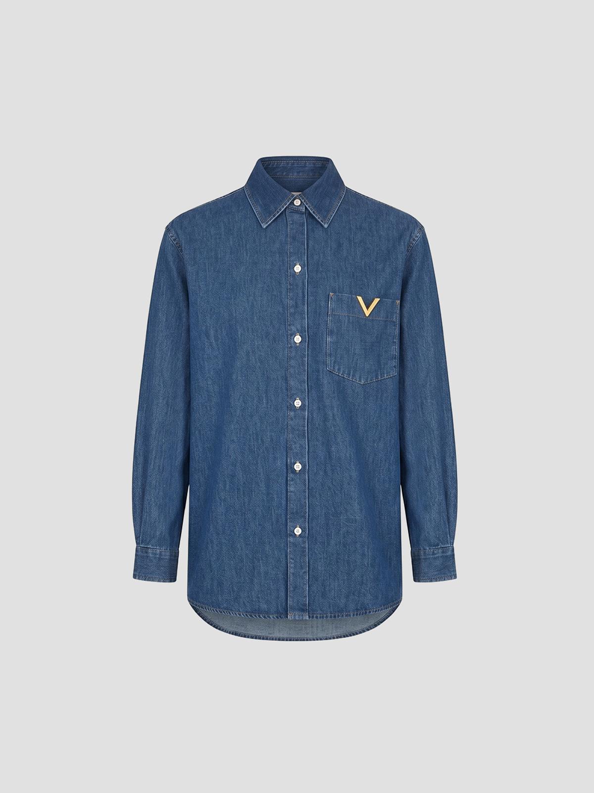 Chambray Medium Blue Solid Denim Shirt