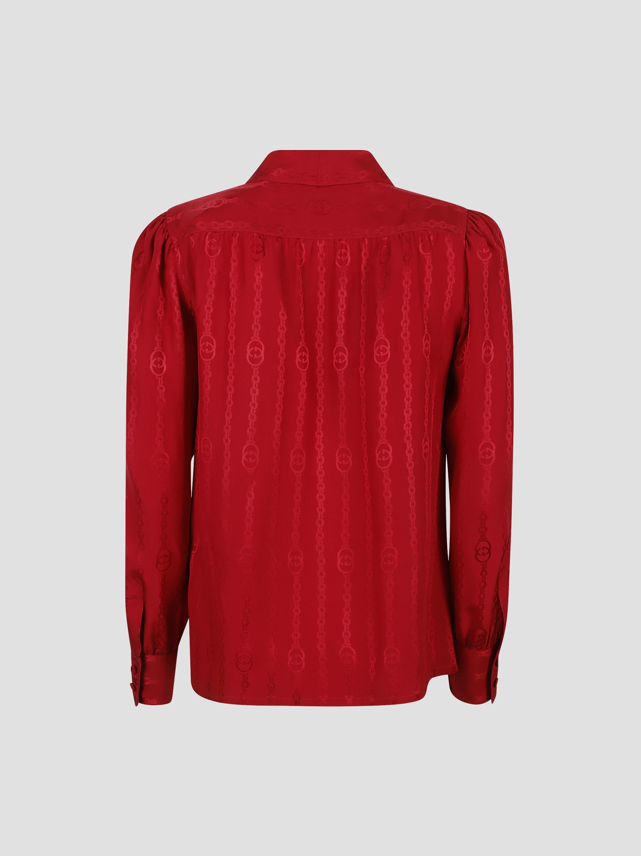Gg Cross Chain Jacquard Silk Shirt