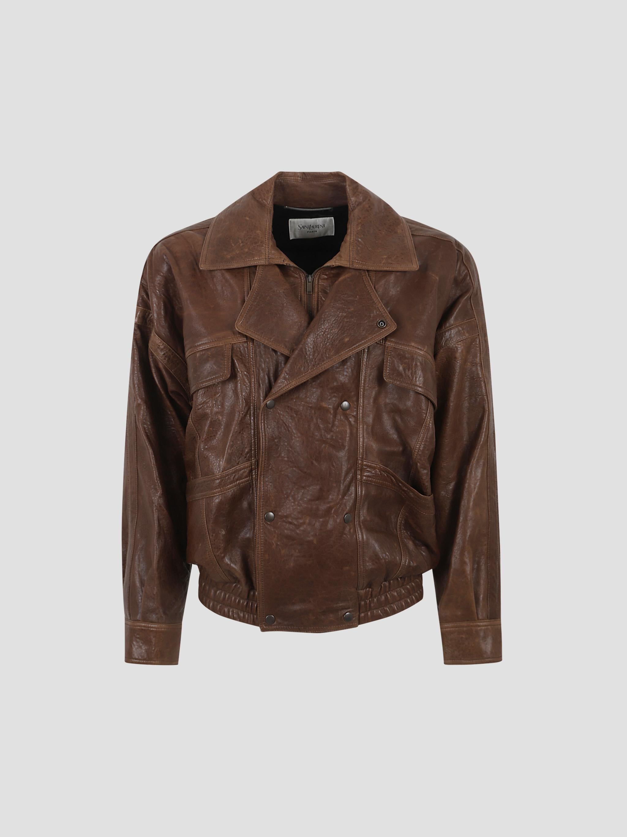Double-Breasted Bomber Leather Jacket