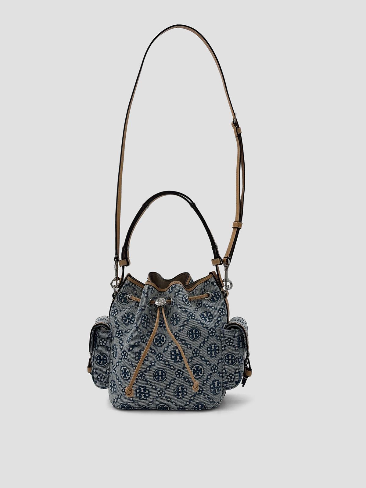 T Monogram Denim Bucket Bag With Pockets