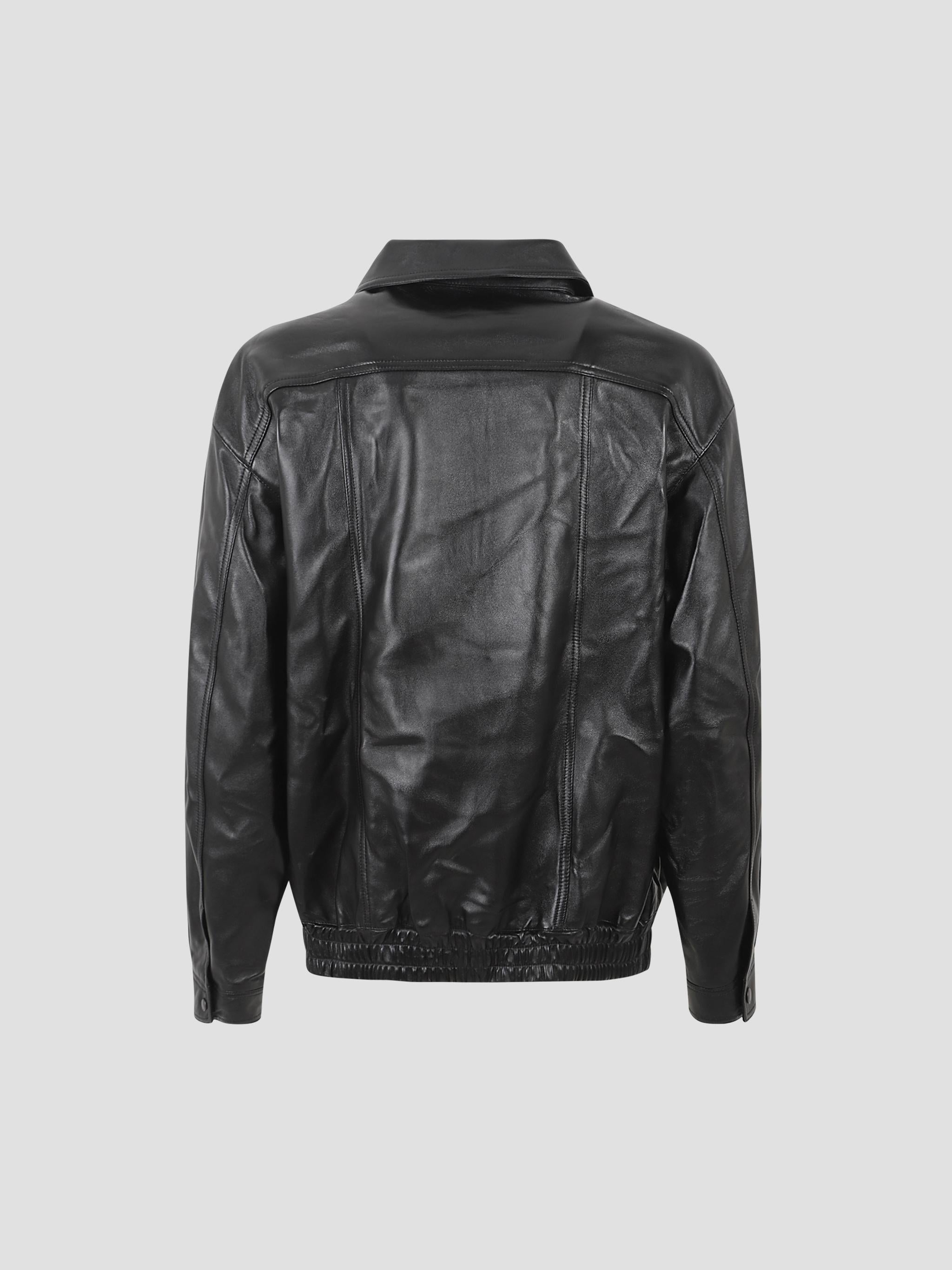 Stand Collar Lambskin Leather Jacket