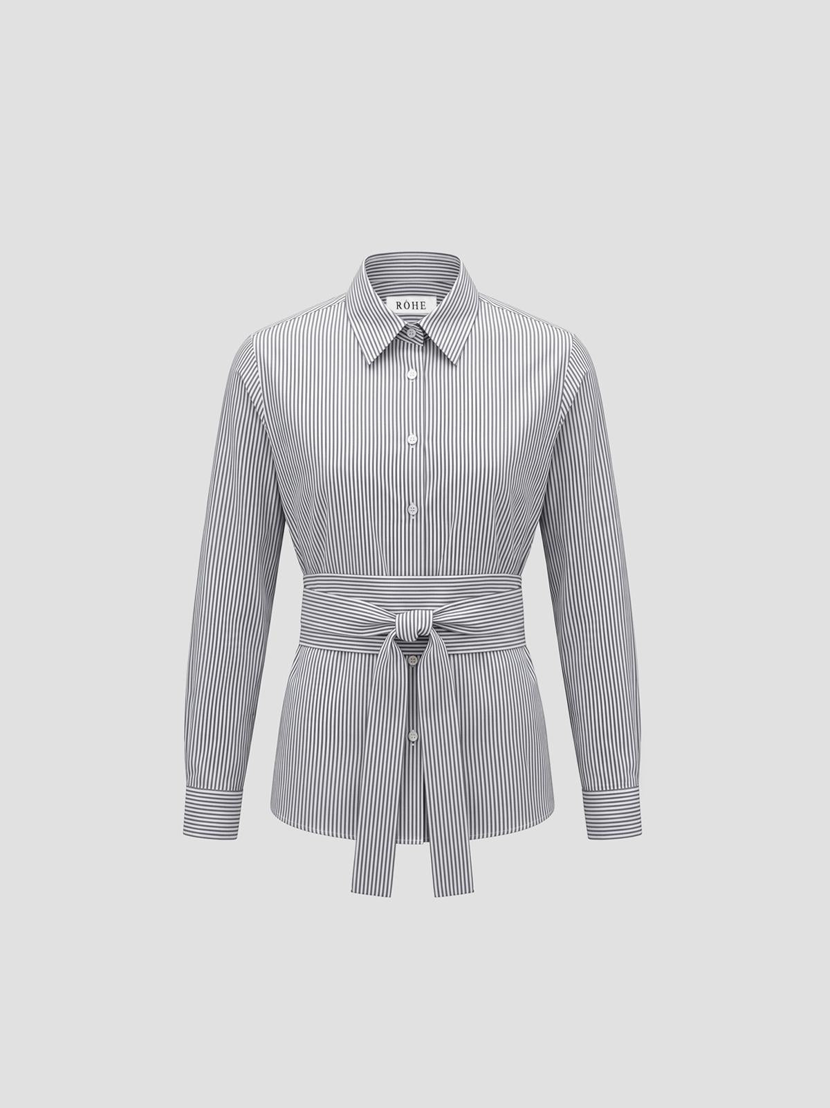 Silk Stripe Belted Shirt