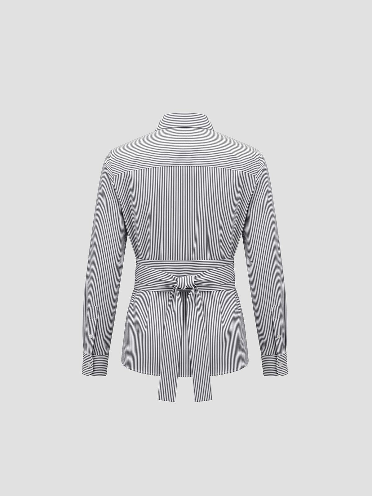 Silk Stripe Belted Shirt