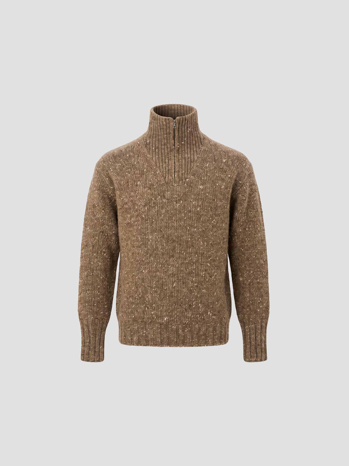 Low-Gauge Homespun Tweed Knit Zip Turtle