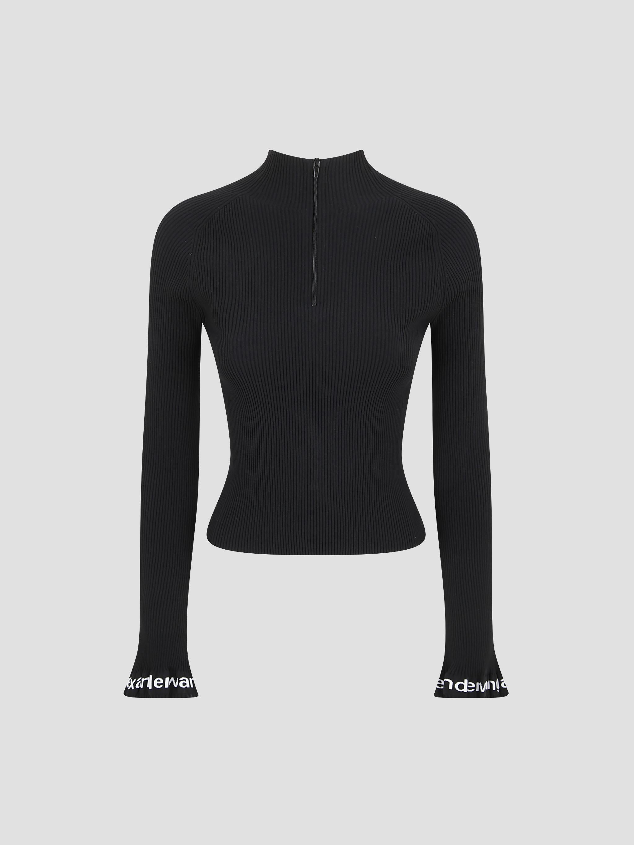 Ribbed Ls Zip Turtleneck Pullover W/Logo