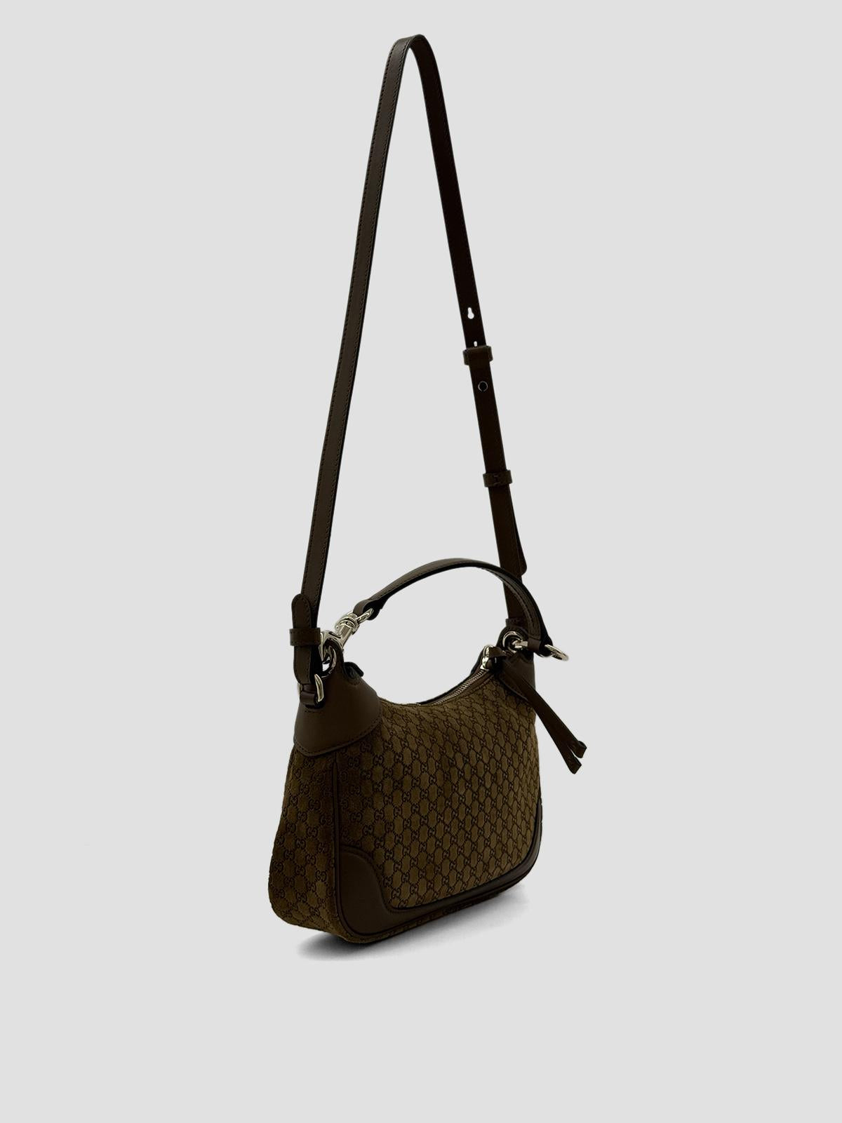 Gucci Gg Monogram Suede Handbag