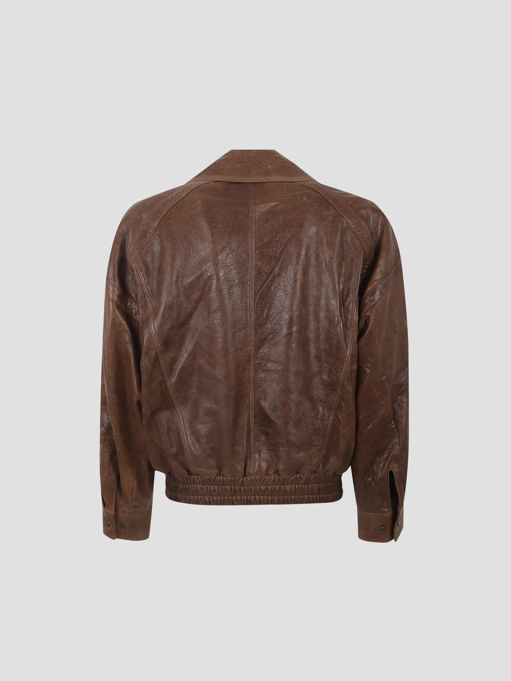 Double-Breasted Bomber Leather Jacket