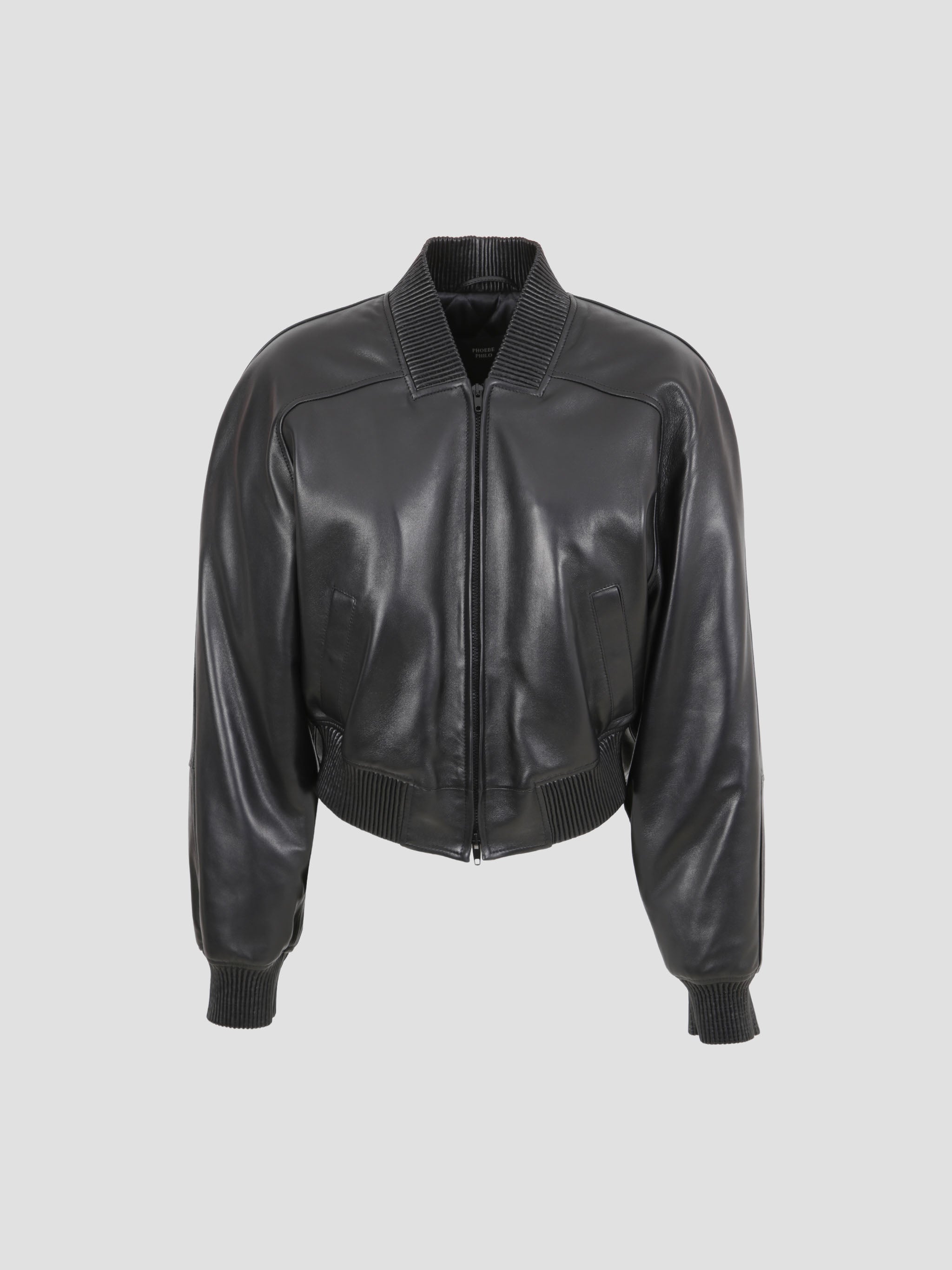 Batwing Cropped Leather Bomber