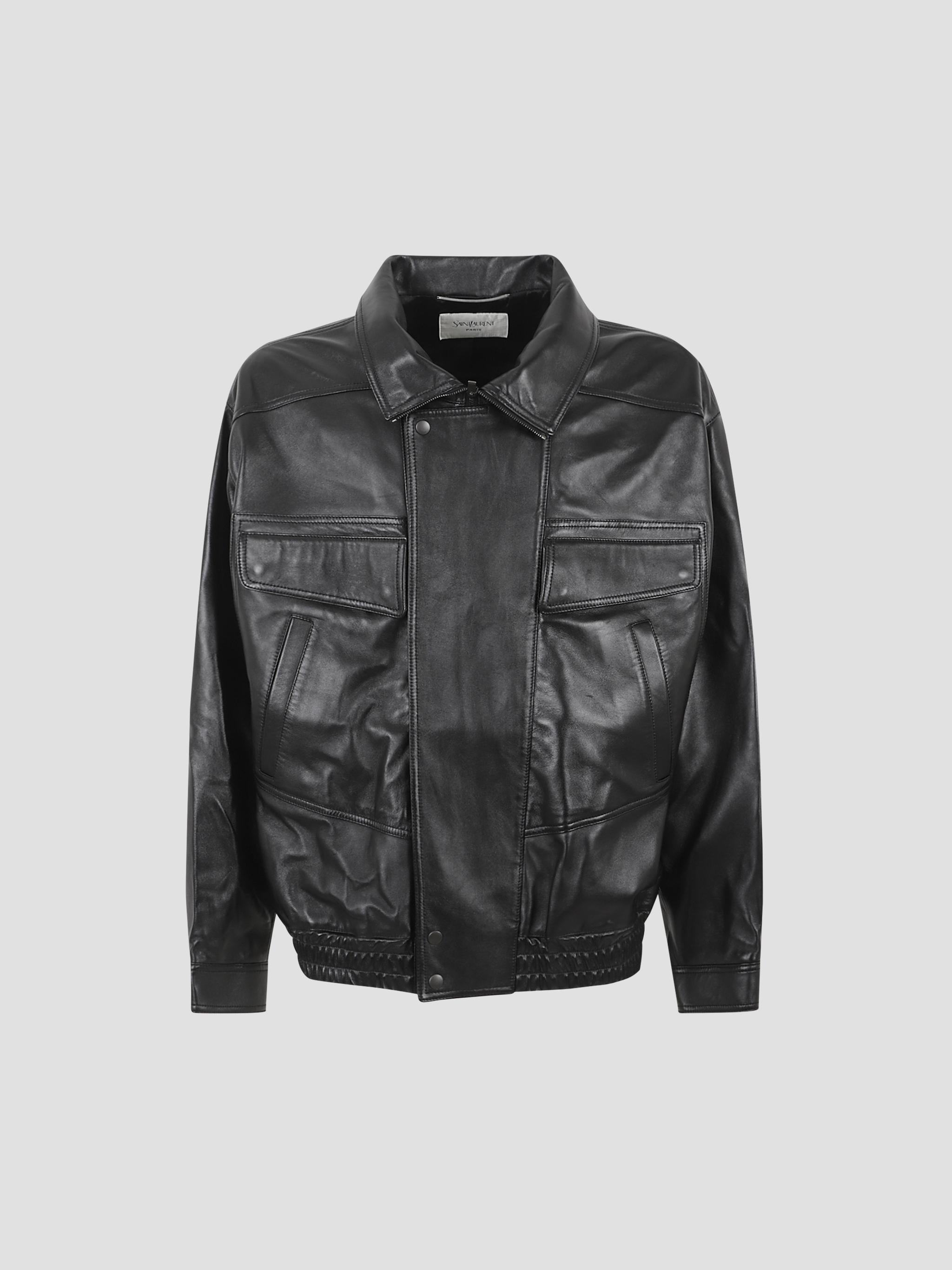 Stand Collar Lambskin Leather Jacket