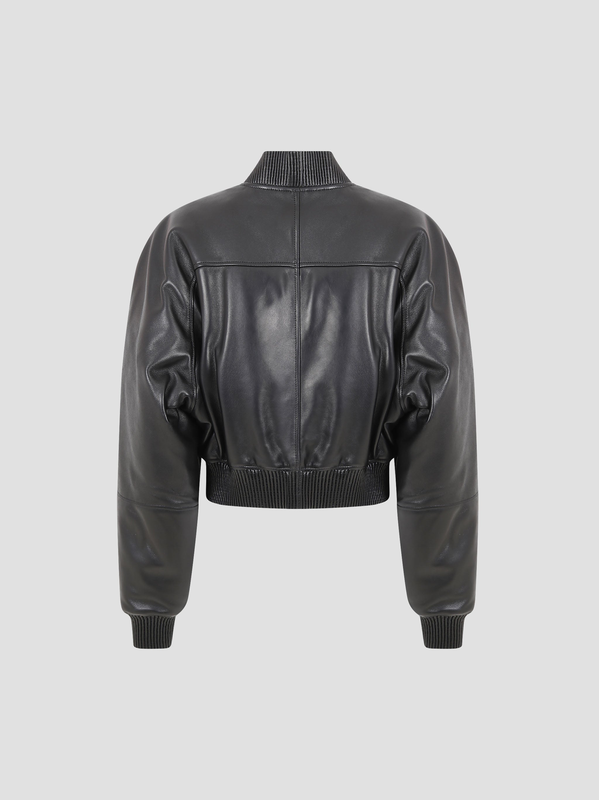 Batwing Cropped Leather Bomber